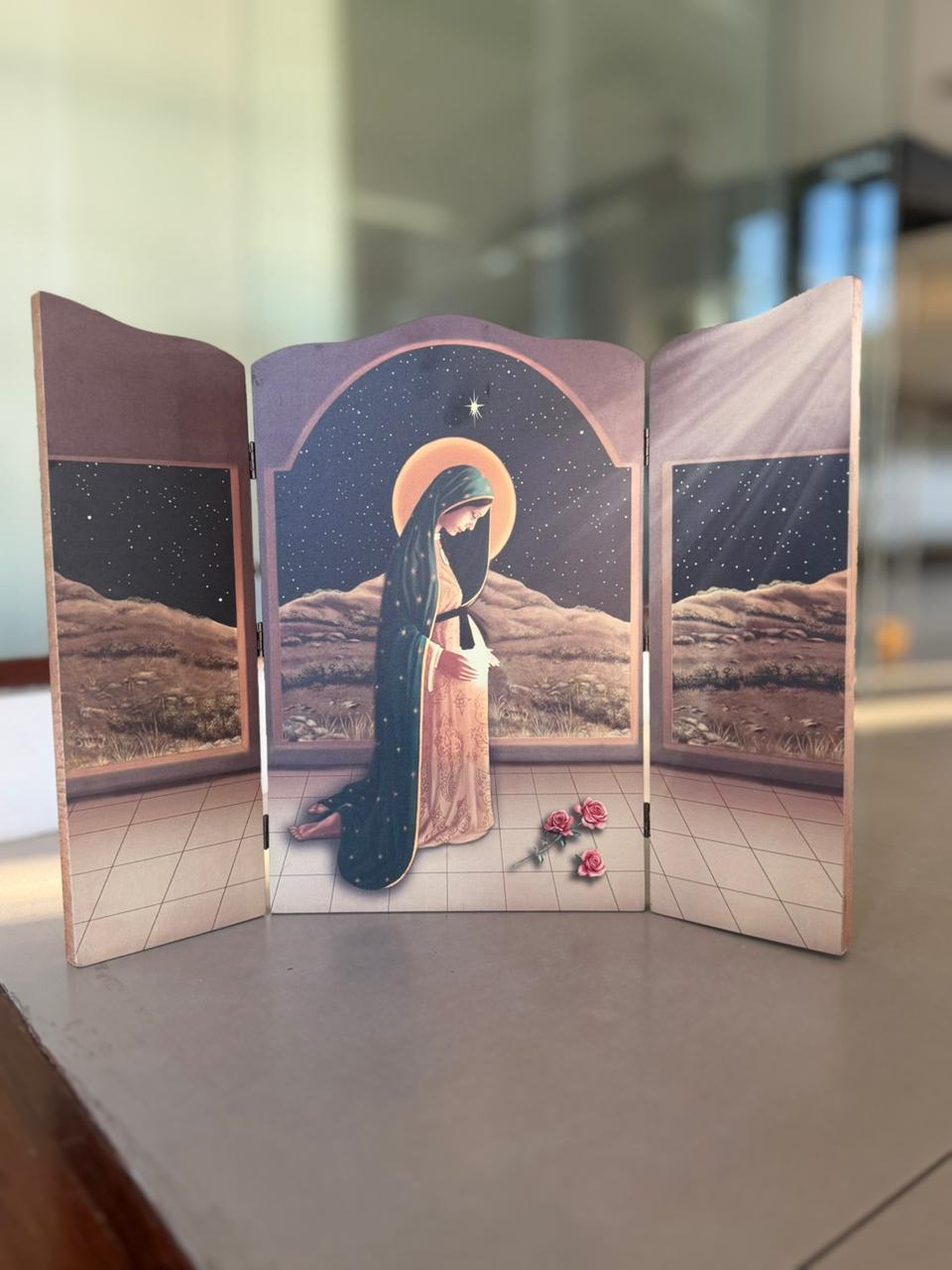 Light of the World — Large Mother & Child Wooden Triptych